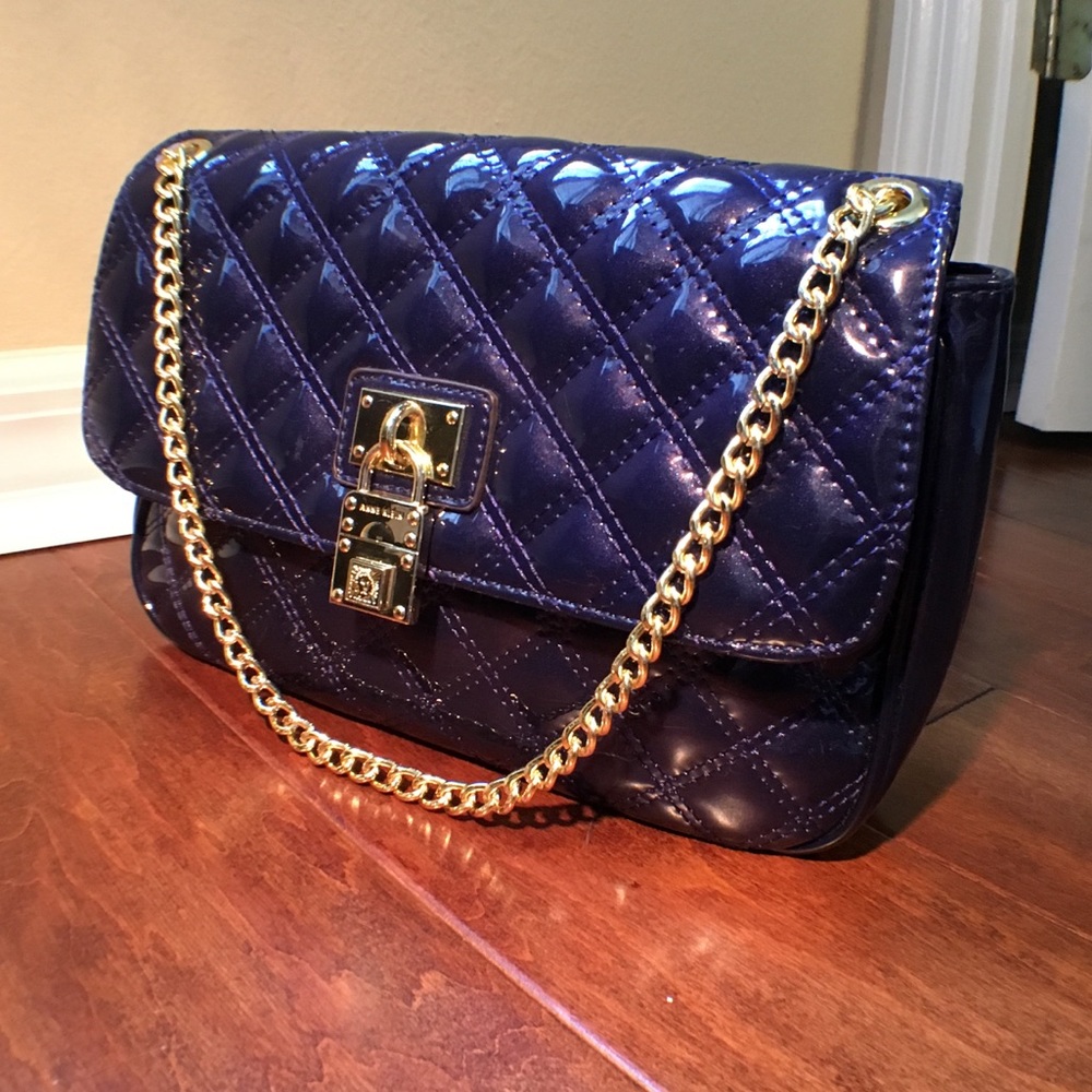 Anne Klein Quilted Patent Blue shoulder bag